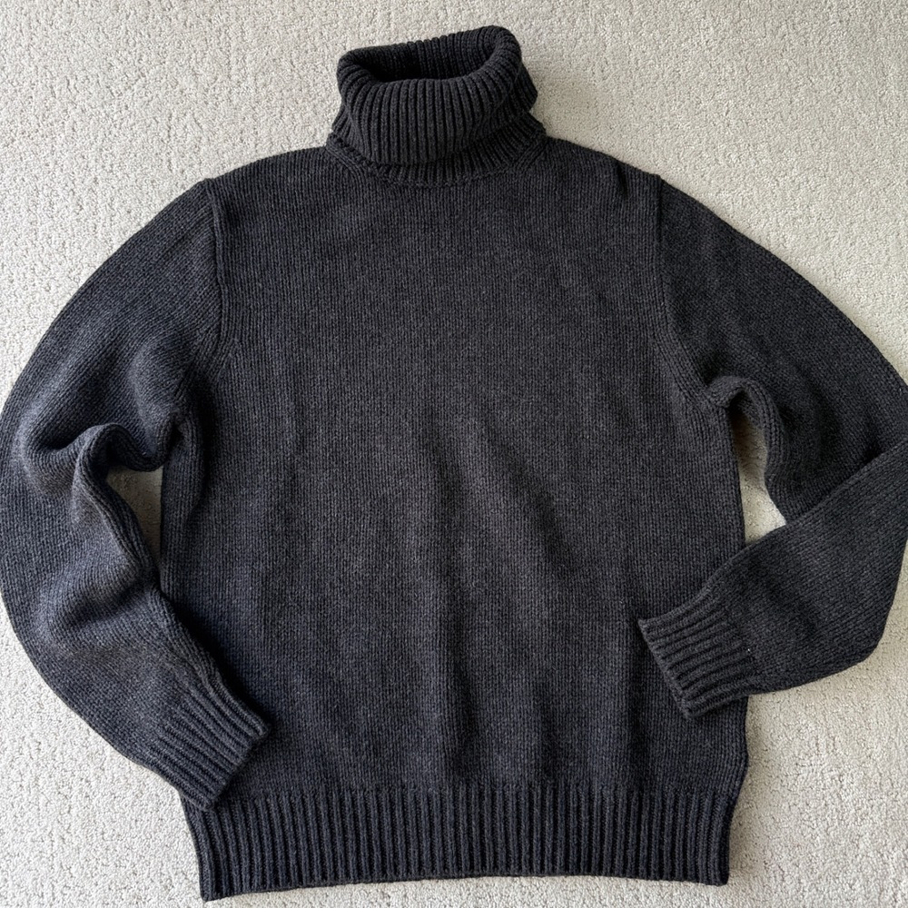 Vintage J.Crew Turtleneck Sweater Womens M Charcoal Cotton Lambswool Ribbed